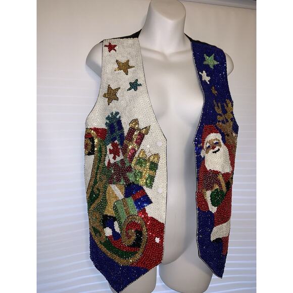 Ugly Christmas Sweater Sequin Vest Vintage 80s 90s - Picture 4 of 8